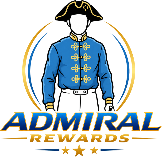 The Admiral Rewards mark: an admiral in a blue coat and bicorne hat